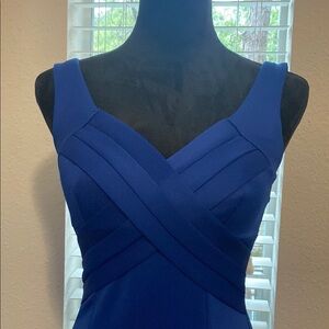 Long Blue Pleated Sweetheart Sheath Dress